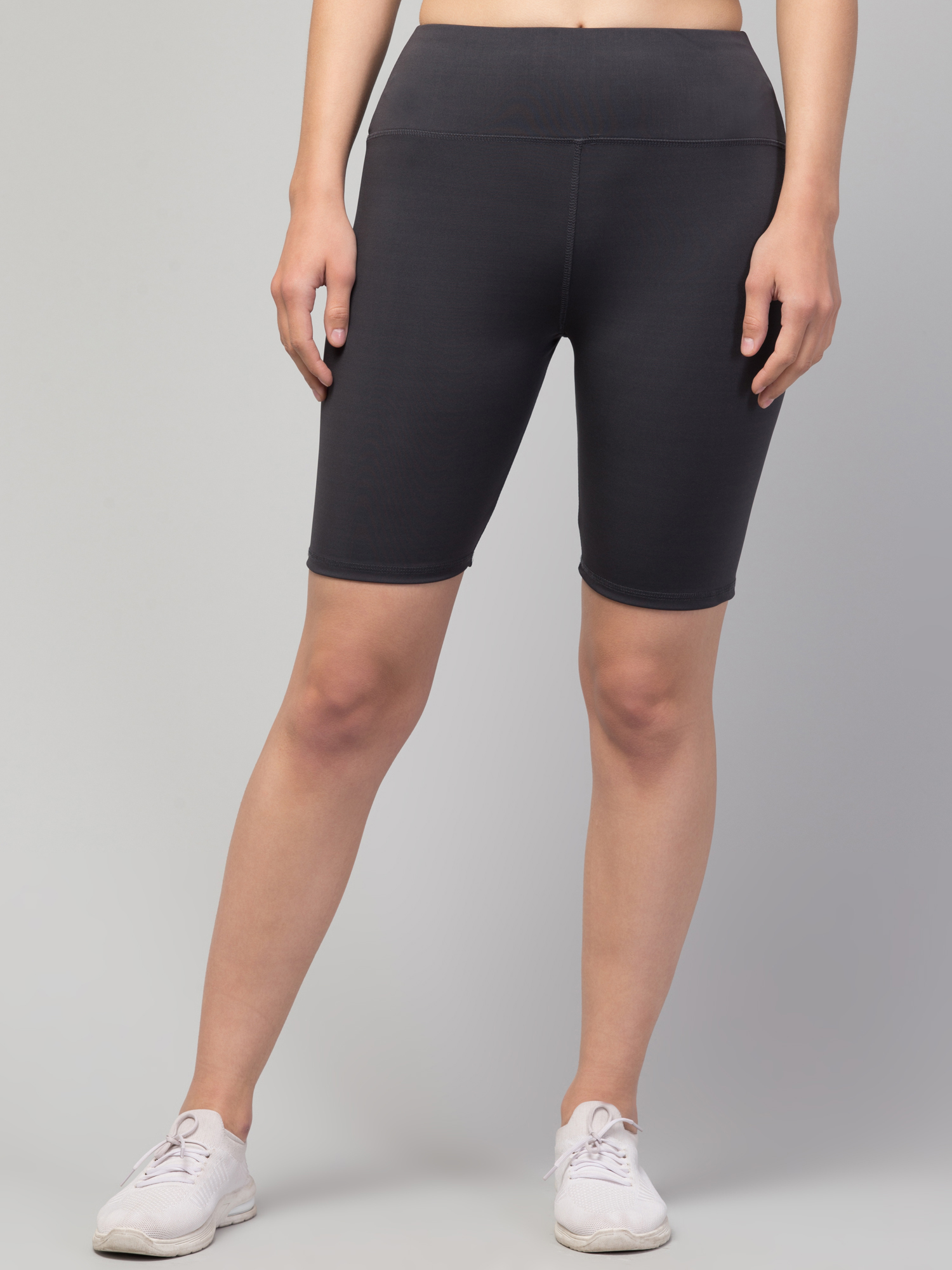 Women Dark Grey Skinny Fit High-Rise Cycling Sports Shorts