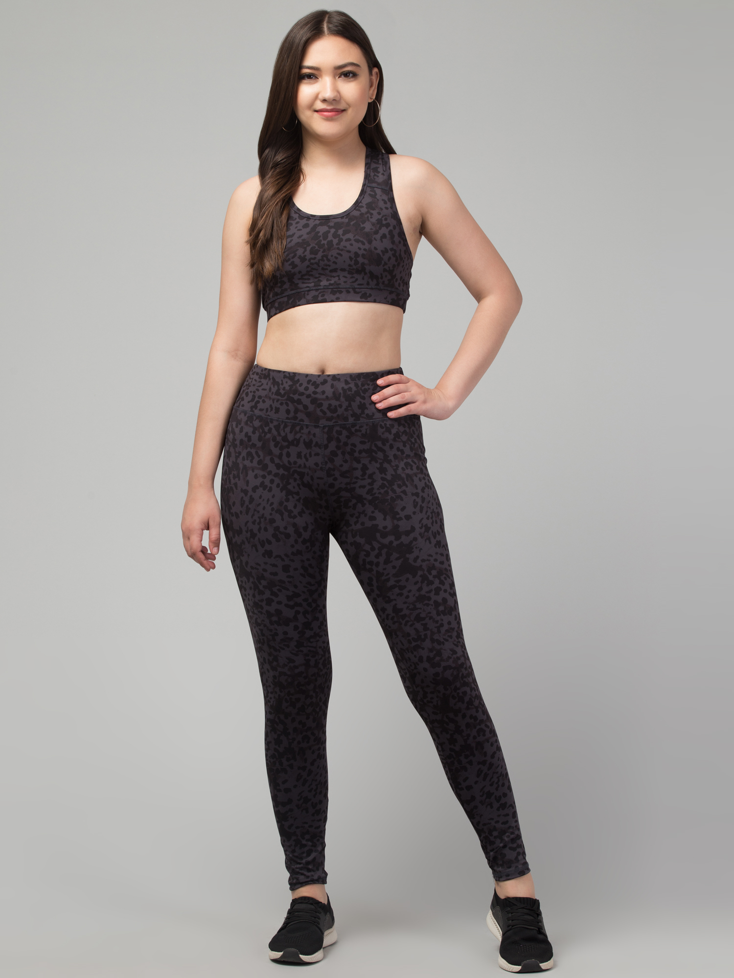 Solid Cord set High Waist Tights & Crop Top