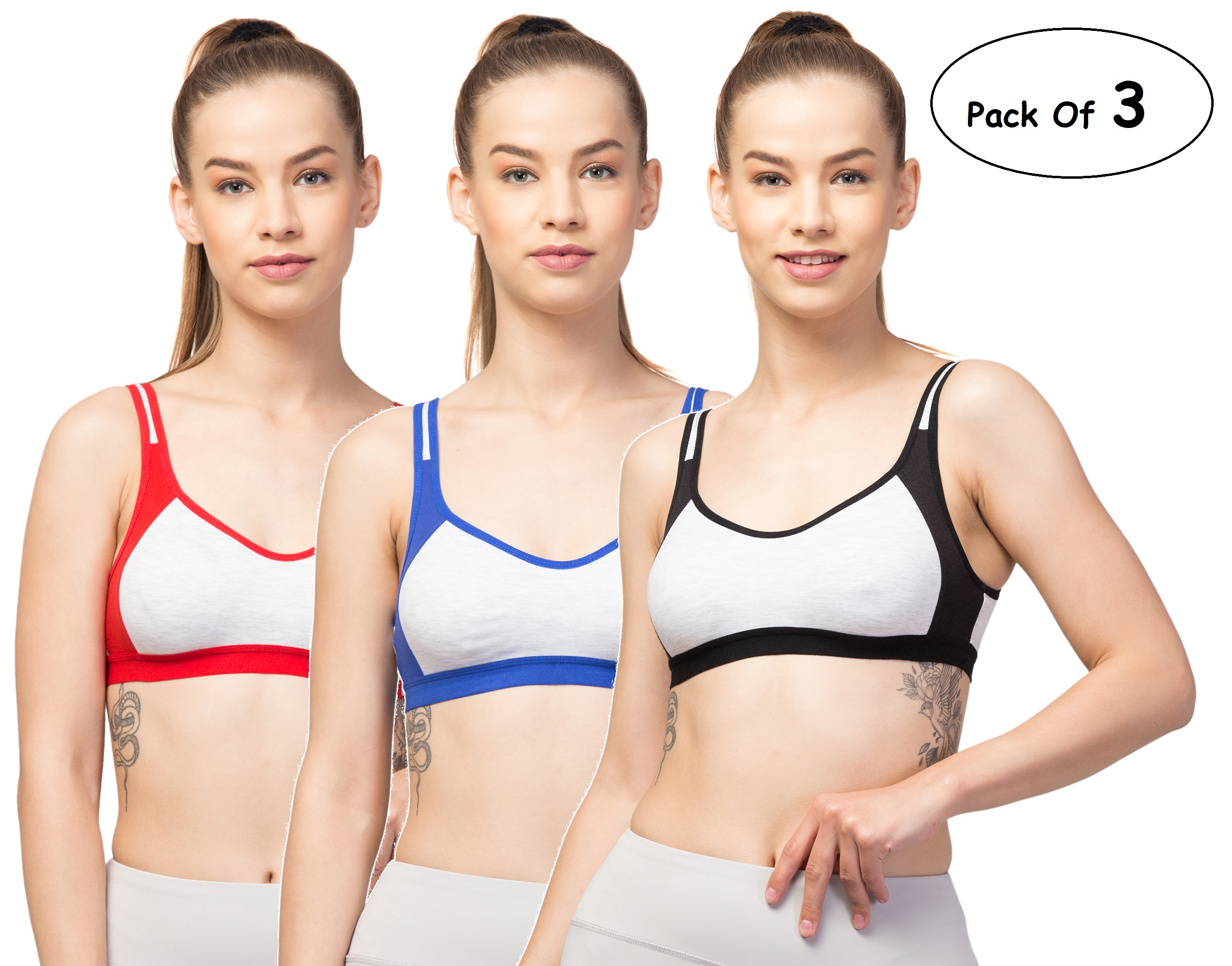Double layer non padded sports bra pack of 3