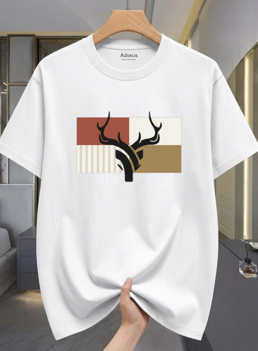 Men Solid Round Neck Cotton Blend White T-Shirt