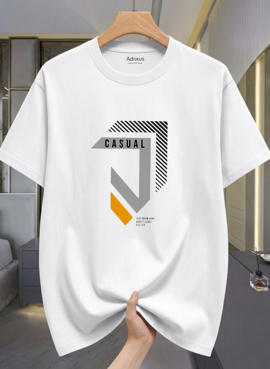 Men Solid Round Neck Cotton Blend White T-Shirt