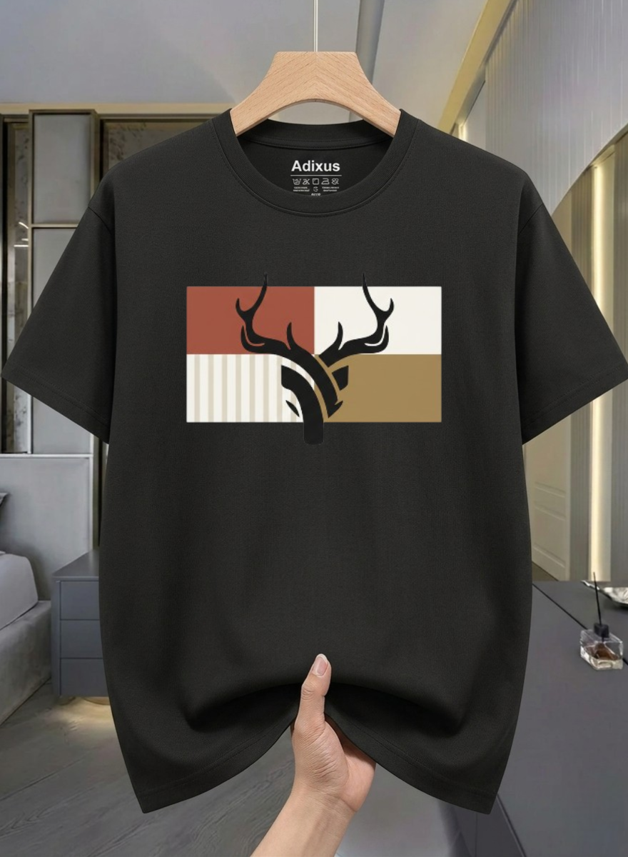 Men Solid Round Neck Cotton Blend Black  T-Shirt