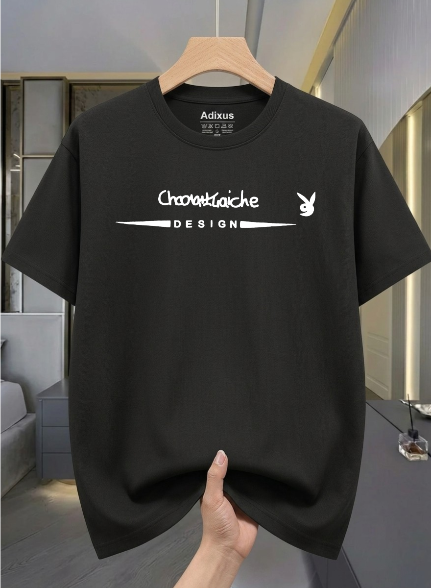 Men Solid Round Neck Cotton Blend Black  T-Shirt