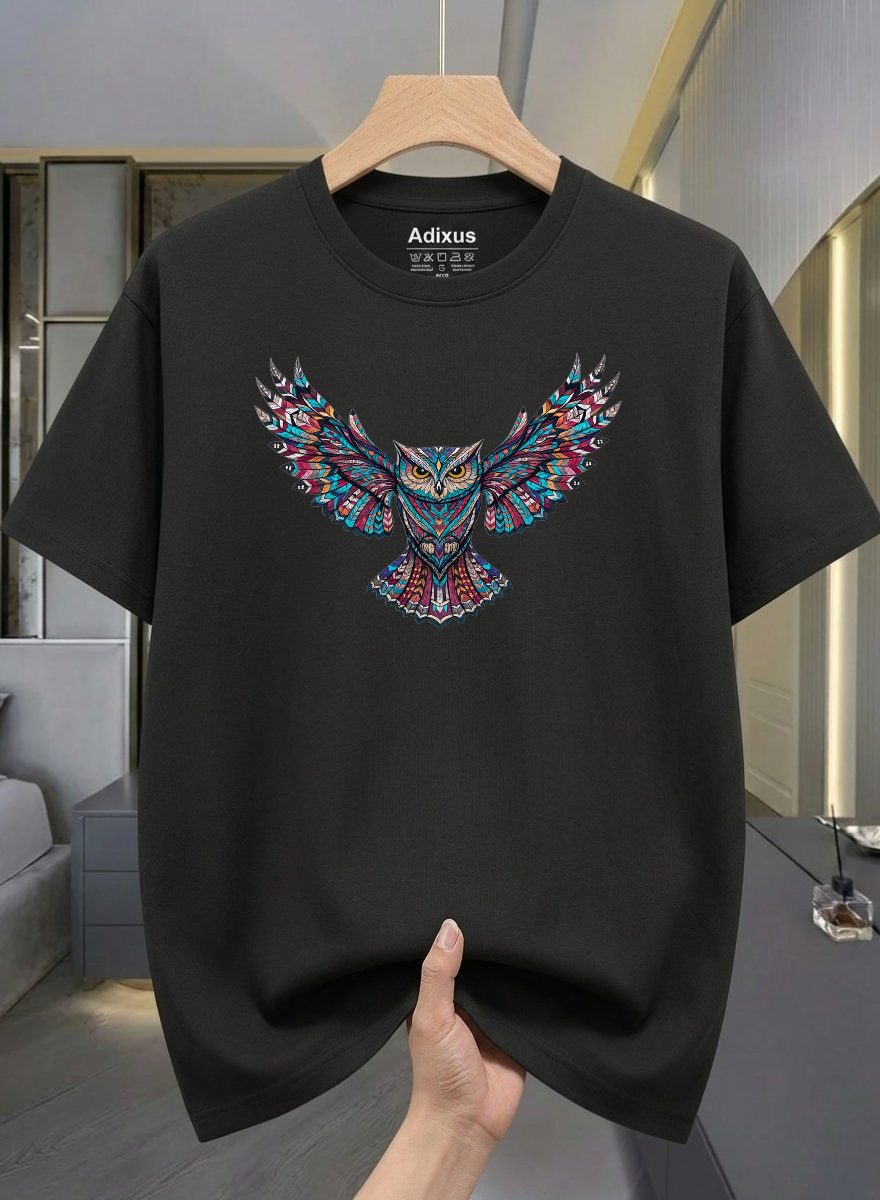 Men Solid Round Neck Cotton Blend Black  T-Shirt
