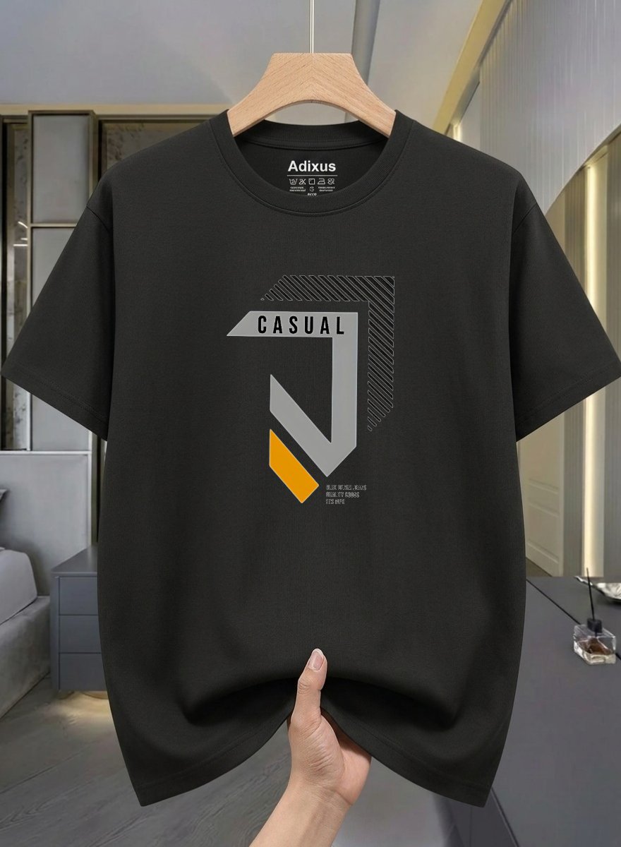 Men Solid Round Neck Cotton Blend Black  T-Shirt