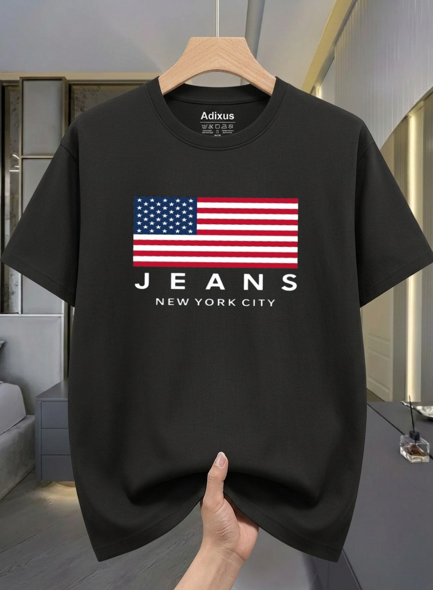 Men Solid Round Neck Cotton Blend Black  T-Shirt
