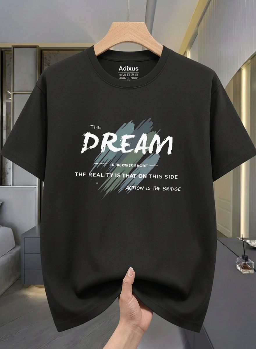 Men Solid Round Neck Cotton Blend Black  T-Shirt