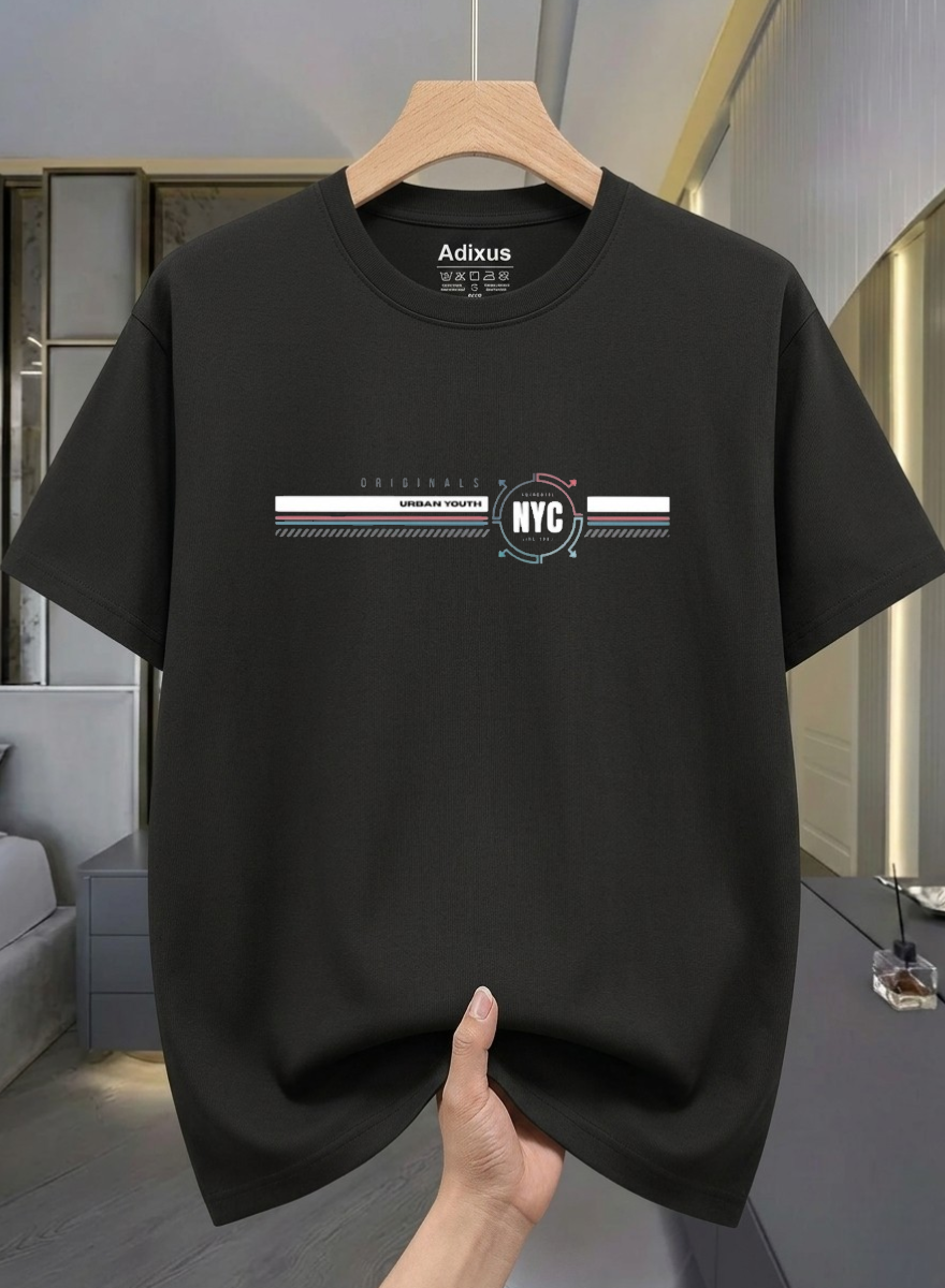 Men Solid Round Neck Cotton Blend Black  T-Shirt