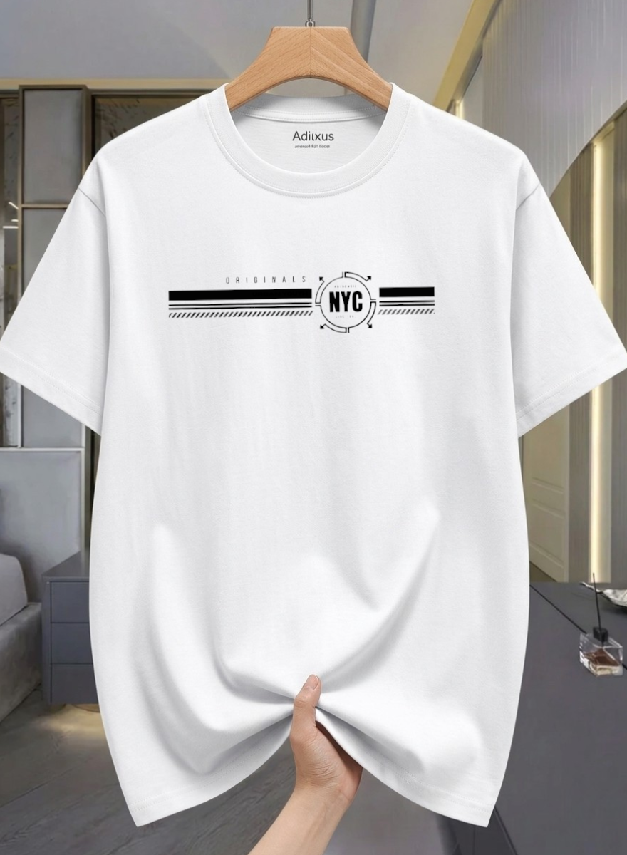 Men Solid Round Neck Cotton Blend White T-Shirt