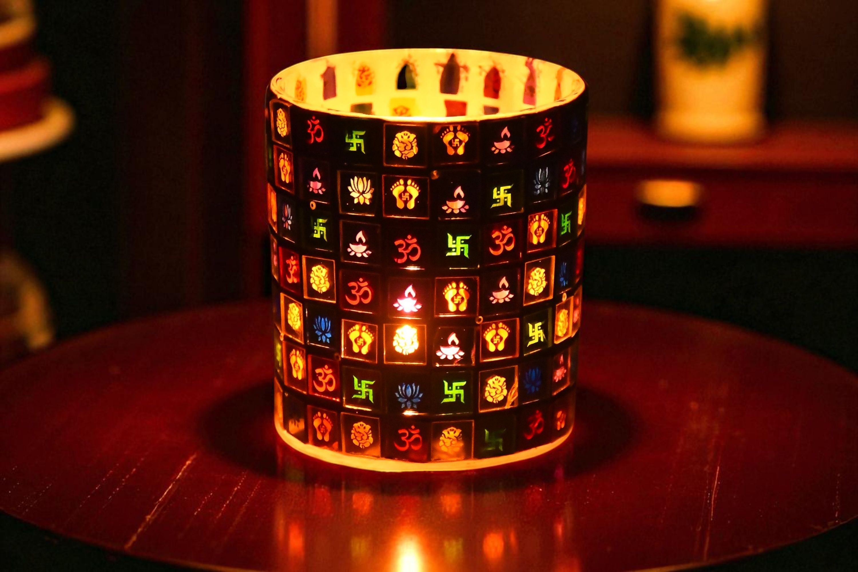 Multicolor Mosaic Glass Votive T-Light Candle Centerpiece