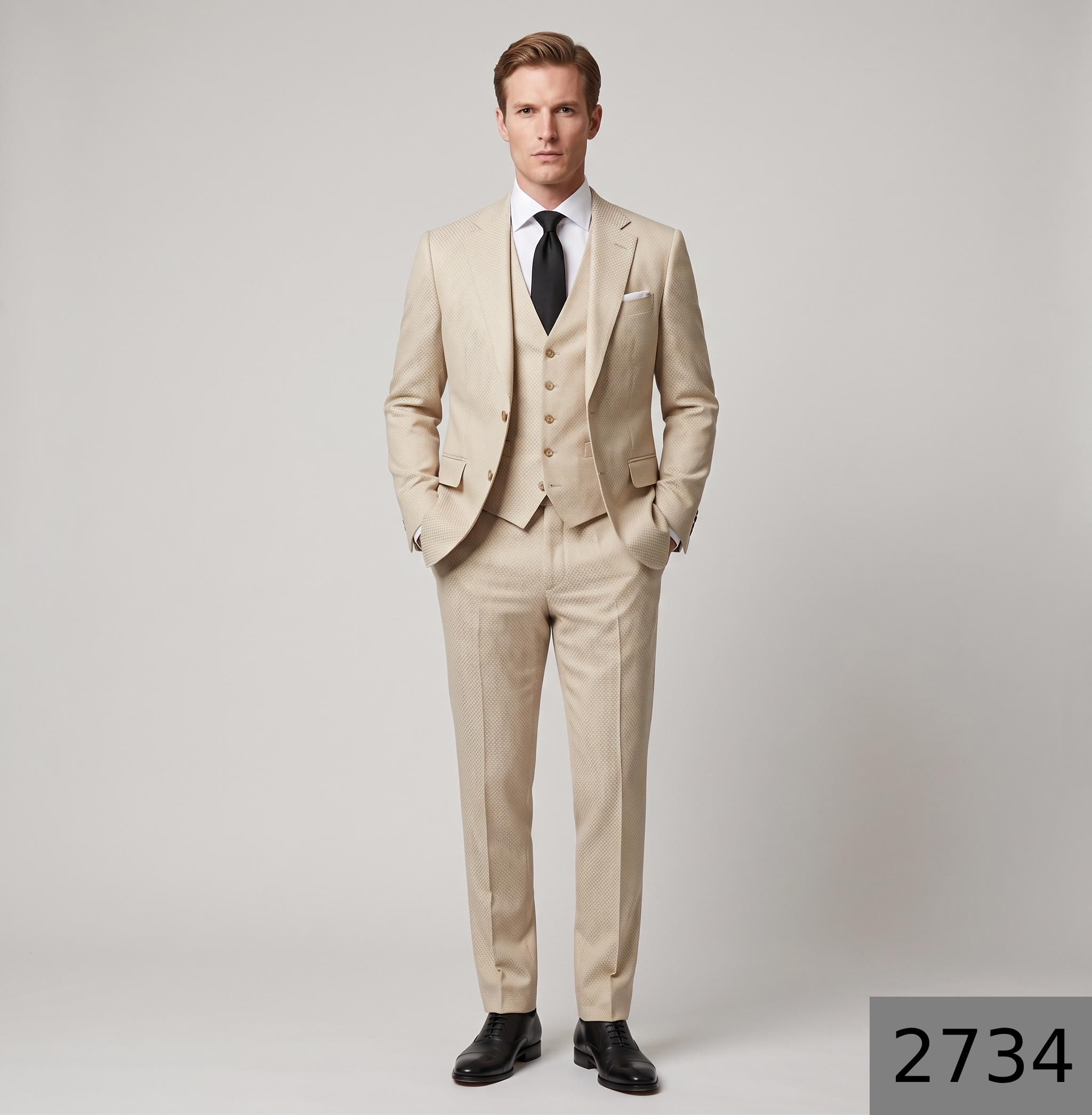 Raymond "Luxolite" collection Super 120's merino wool with wool rich (70% wool) Beige color Jacquard pattern unstitched Suit fabric of 3.5 meters / VV2734
