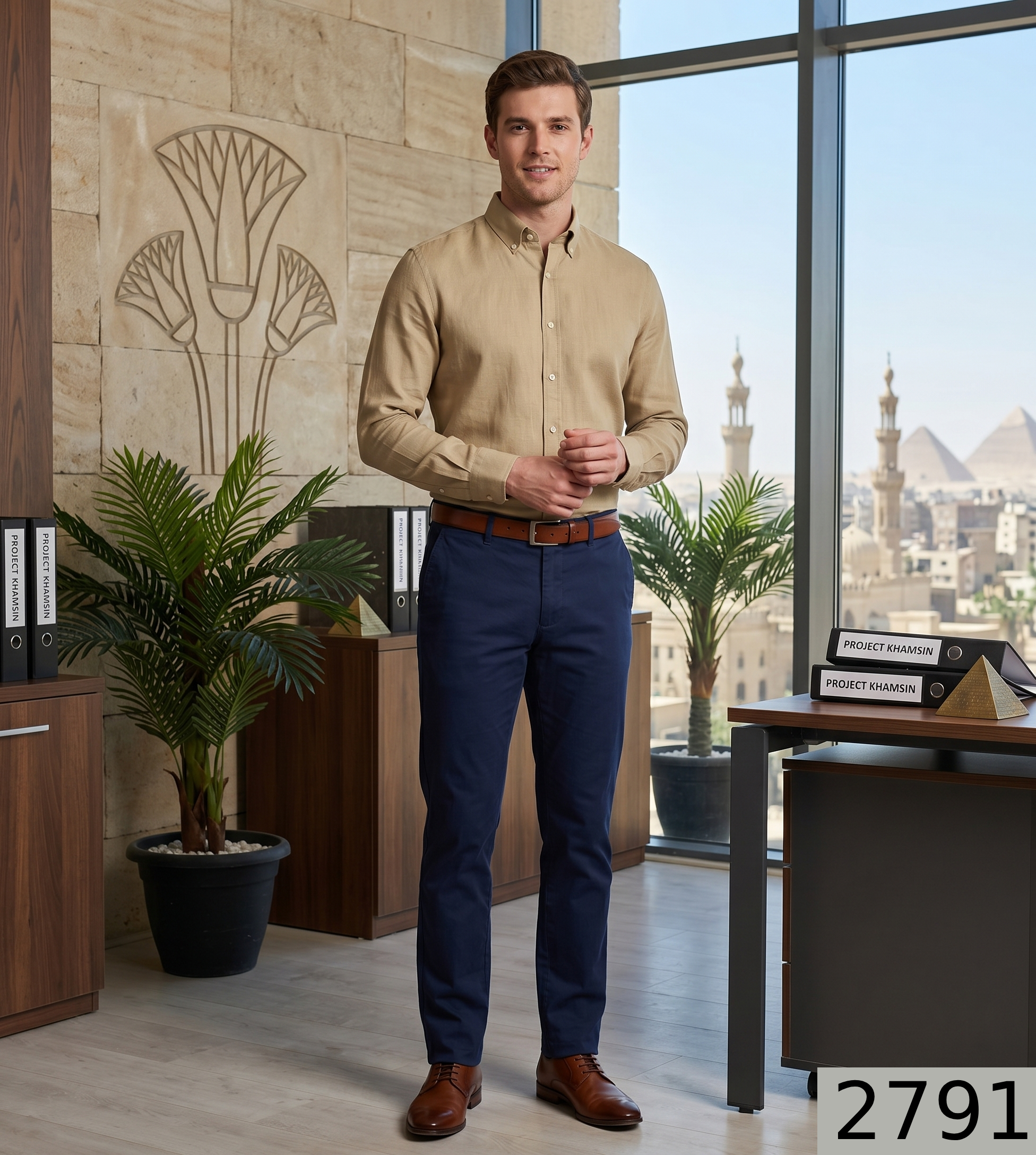 J.Hampstead Moretti Premium Egyptian Collection with 100% Giza Cotton Beige (Tan) colour Solid Pattern Unstitched Shirt Fabric of 1.6 mts / VV2791