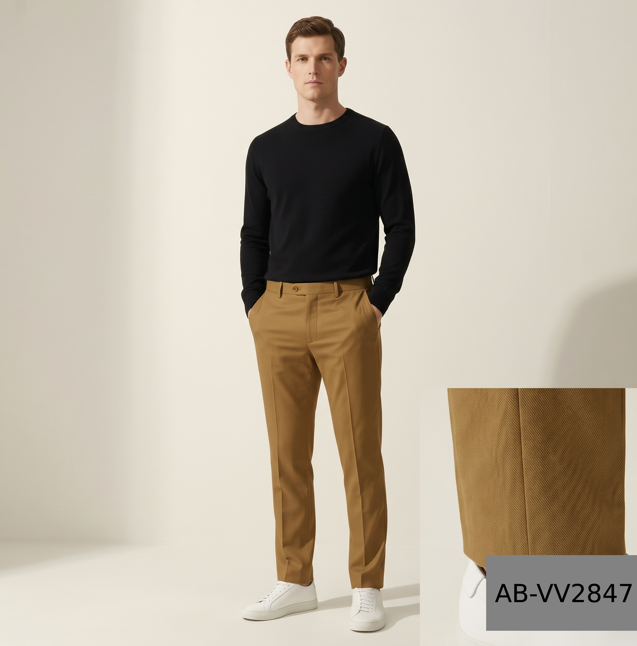 RAYMOND 45 % FINE COTTON BLENDED FABRIC AMBER COLOUR SOLID PATTERN UNSTITCHED TROUSER FABRIC OF 1.25 MTS / VV2847