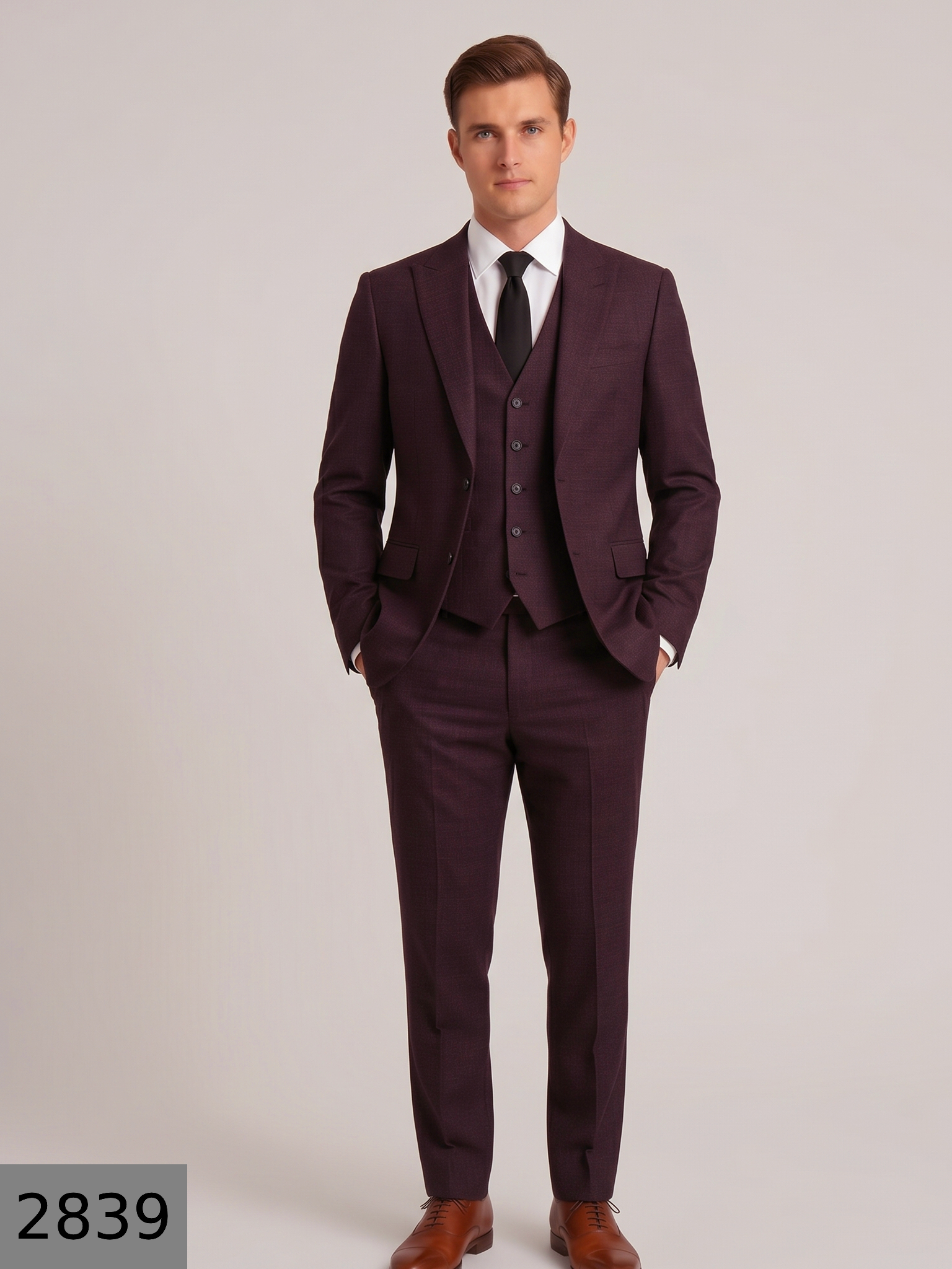 RAYMOND AUSTRALIAN MERINO WOOL BLENDED FABRIC FOR ALL SEASONS WEAR ROSEWOOD COLOUR JACQUARD PATTERN UNSTITCHED SUIT FABRIC OF 3.5 MTS / VV2839